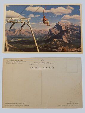 10/$25 Vintage Lithographed Byron Harmon Photo Banff Chair Lift Postcard